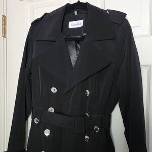 Black Double-Breasted Calvin Klein Women's Trench Coat